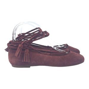 Madewell Shoes Womens 6 Inga Suede Lace Up Ankle Ballet Flats Canterbury Red
